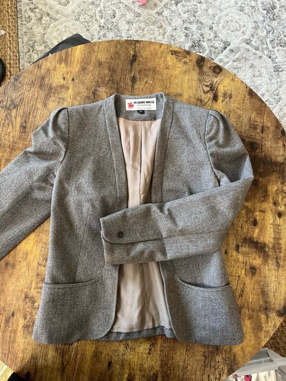 Peabody House International Grey Herringbone Open Front Blazer Jacket